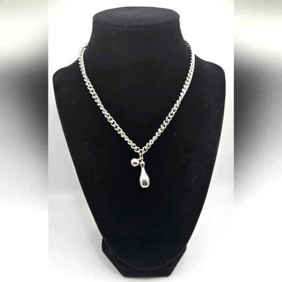 🆓️FREE ADD ON TO BUNDLE Bowling Ball Pin Necklace Steel Alloy Silver Tone - Picture 1 of 3